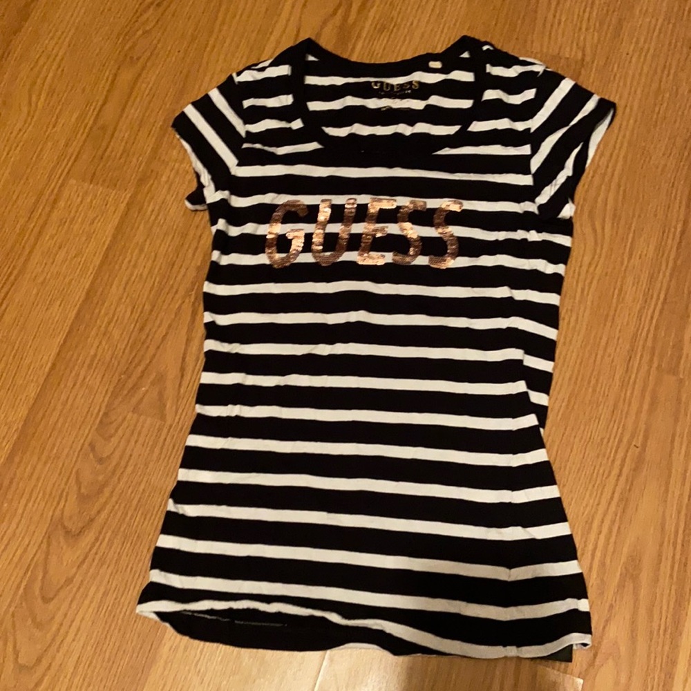 Guess black and white stripe tee shirt